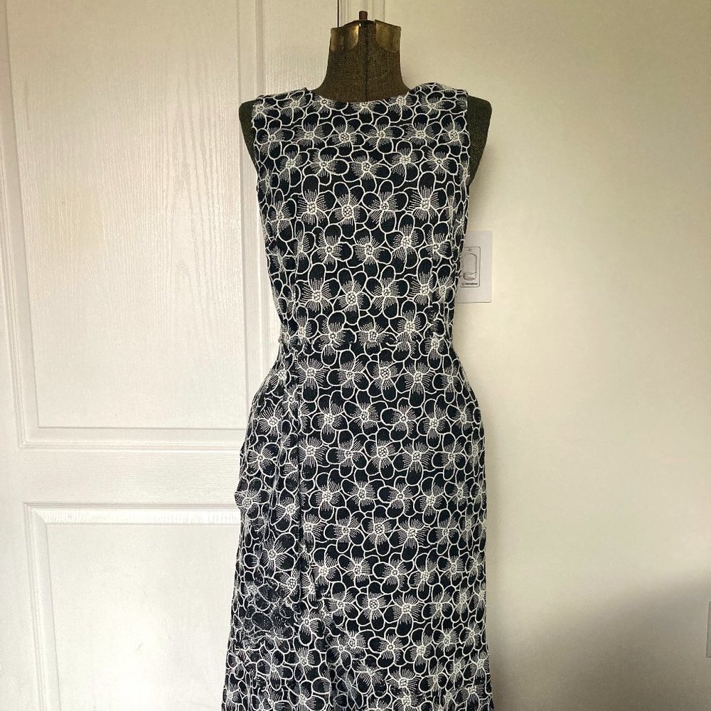 Flowing Black and White Floral Tea Dress, Warehouse